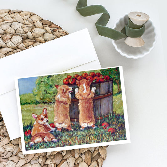 Apple Helper Corgis Greeting Cards and Envelopes Pack of 8