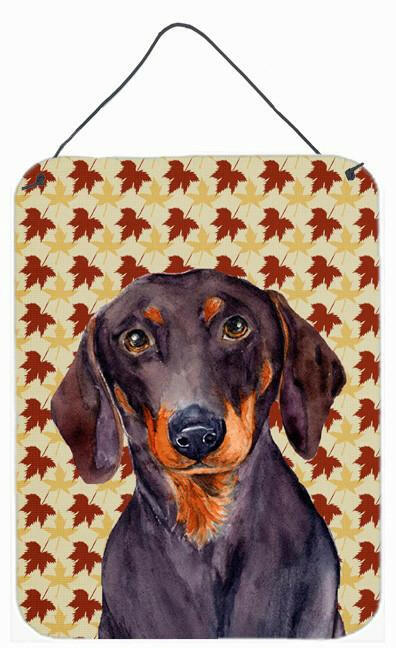 Dachshund Fall Leaves Portrait Aluminium Metal Wall or Door Hanging Prints