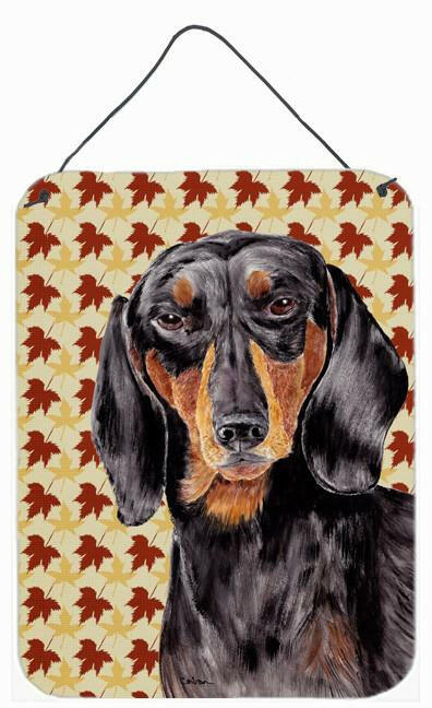Dachshund Fall Leaves Portrait Aluminium Metal Wall or Door Hanging Prints