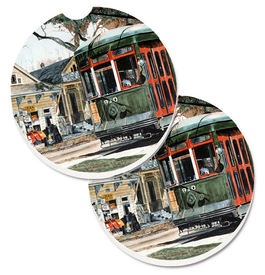 New Orleans Street Car Car Coasters – Set of 2 - Absorbent Stone with Fun & Functional Artwork 8108CARC