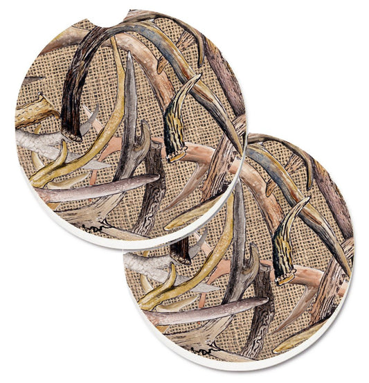 Deer Horns Car Coasters – Set of 2 - Absorbent Stone with Fun & Functional Artwork 8732CARC