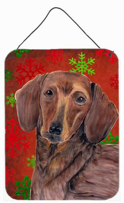 Dachshund Red Green Snowflakes Holiday Christmas  Wall or Door Hanging Prints