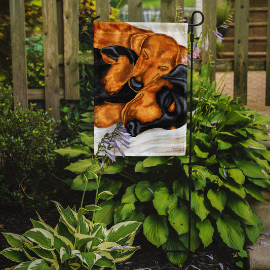 Dachshund Snuggles Garden Flag - Outdoor Decorative Yard Flag