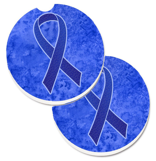 Dark Blue Ribbon for Colon Cancer Awareness Car Coasters – Set of 2 - Absorbent Stone with Fun & Functional Artwork AN1202CARC