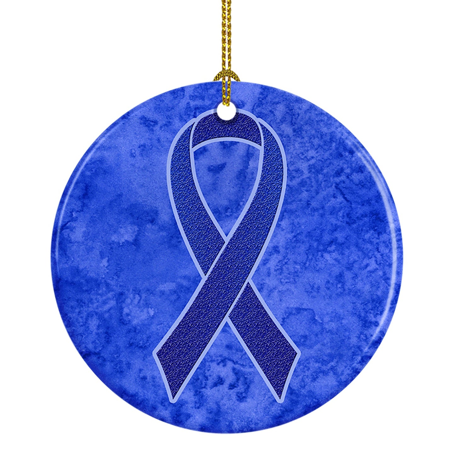 Dark Blue Ribbon for Colon Cancer Awareness Ceramic Ornament AN1202CO1