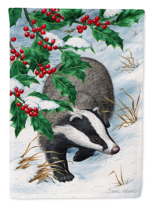 Badgers with Holly Berries Garden Flag – Decorative Outdoor Yard Flag ASA2039GF