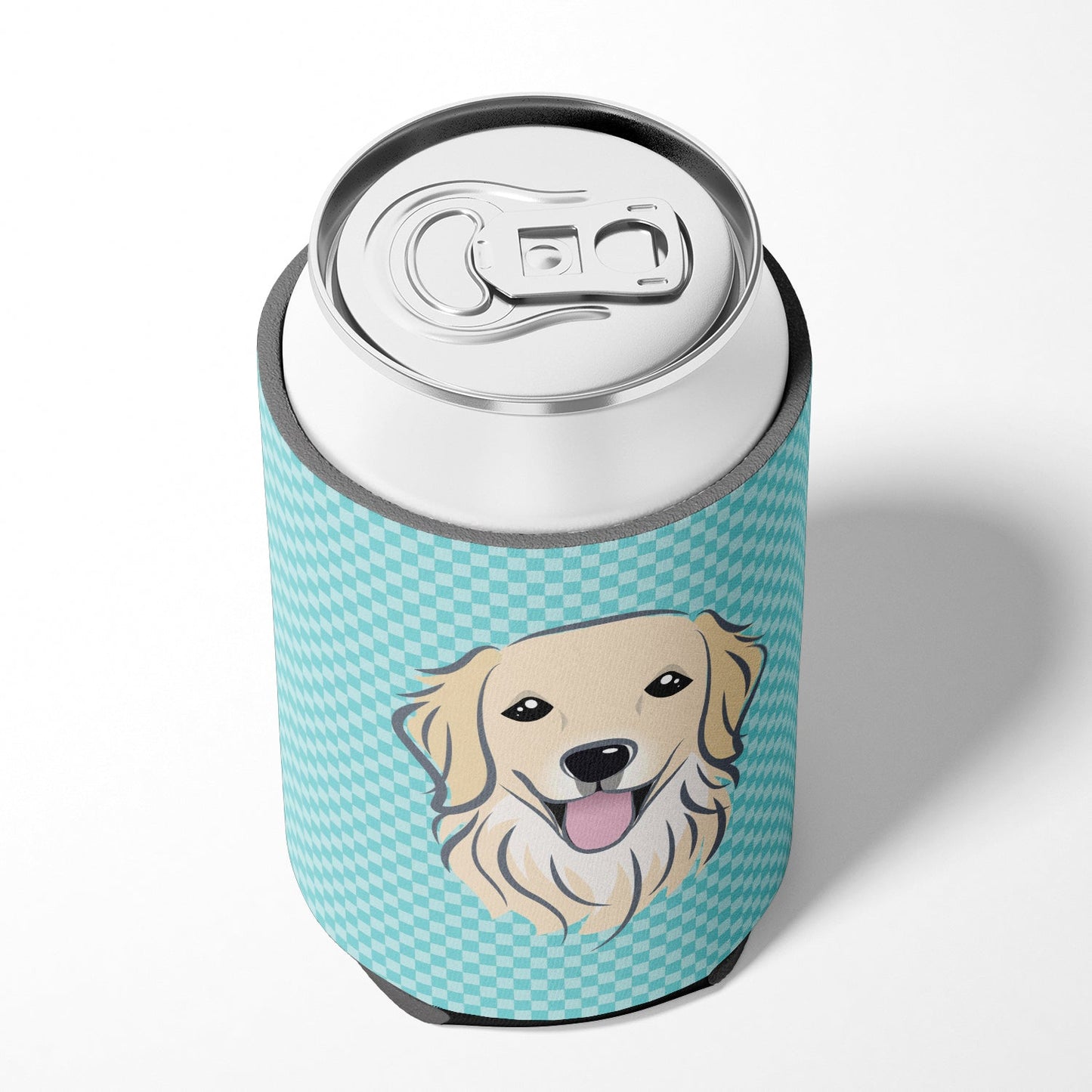 Checkerboard Blue Golden Retriever Can or Bottle Hugger BB1143CC