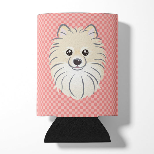 Checkerboard Pink Pomeranian Can or Bottle Hugger BB1207CC