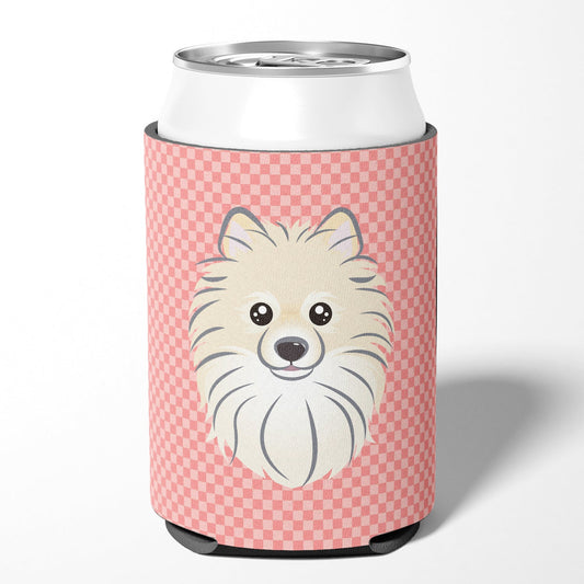 Checkerboard Pink Pomeranian Can or Bottle Hugger BB1207CC