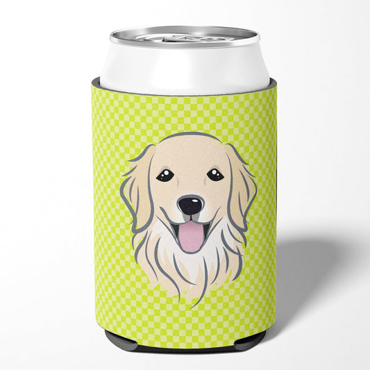 Checkerboard Lime Green Golden Retriever Can or Bottle Hugger BB1267CC