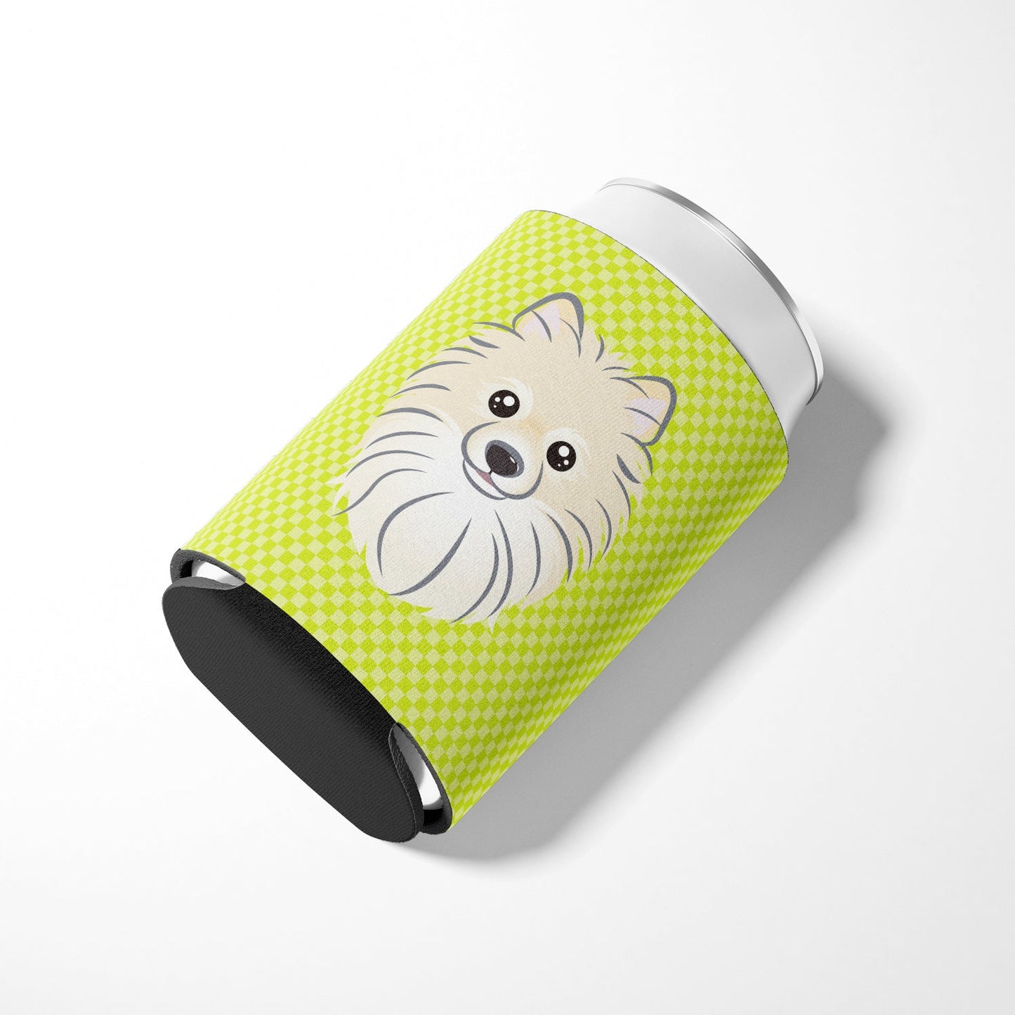 Checkerboard Lime Green Pomeranian Can or Bottle Hugger BB1269CC