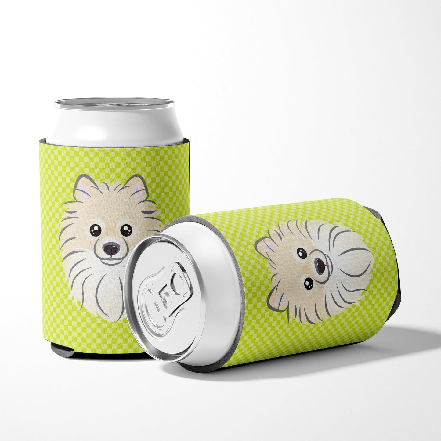 Checkerboard Lime Green Pomeranian Can or Bottle Hugger BB1269CC
