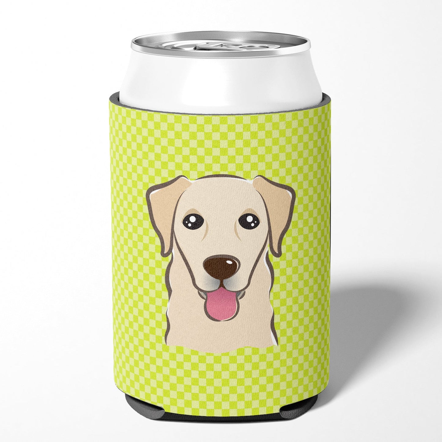 Checkerboard Lime Green Golden Retriever Can or Bottle Hugger BB1314CC