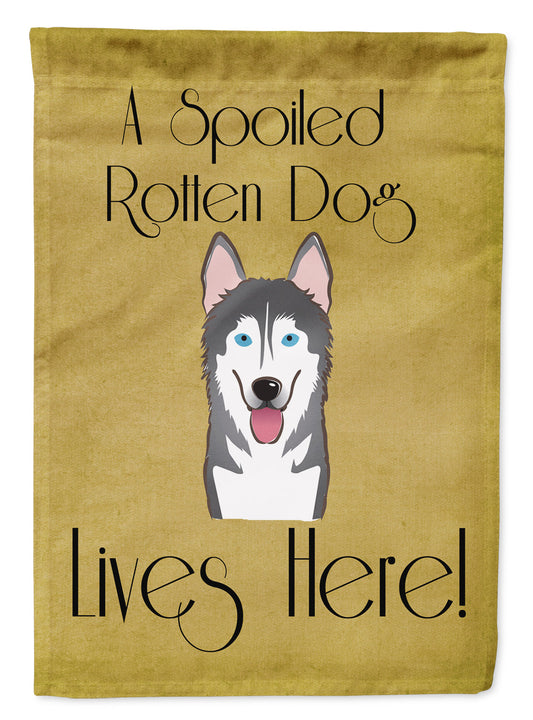 Alaskan Malamute Spoiled Dog Lives Here Garden Flag – Funny Gold Background Dog Decor BB1466GF