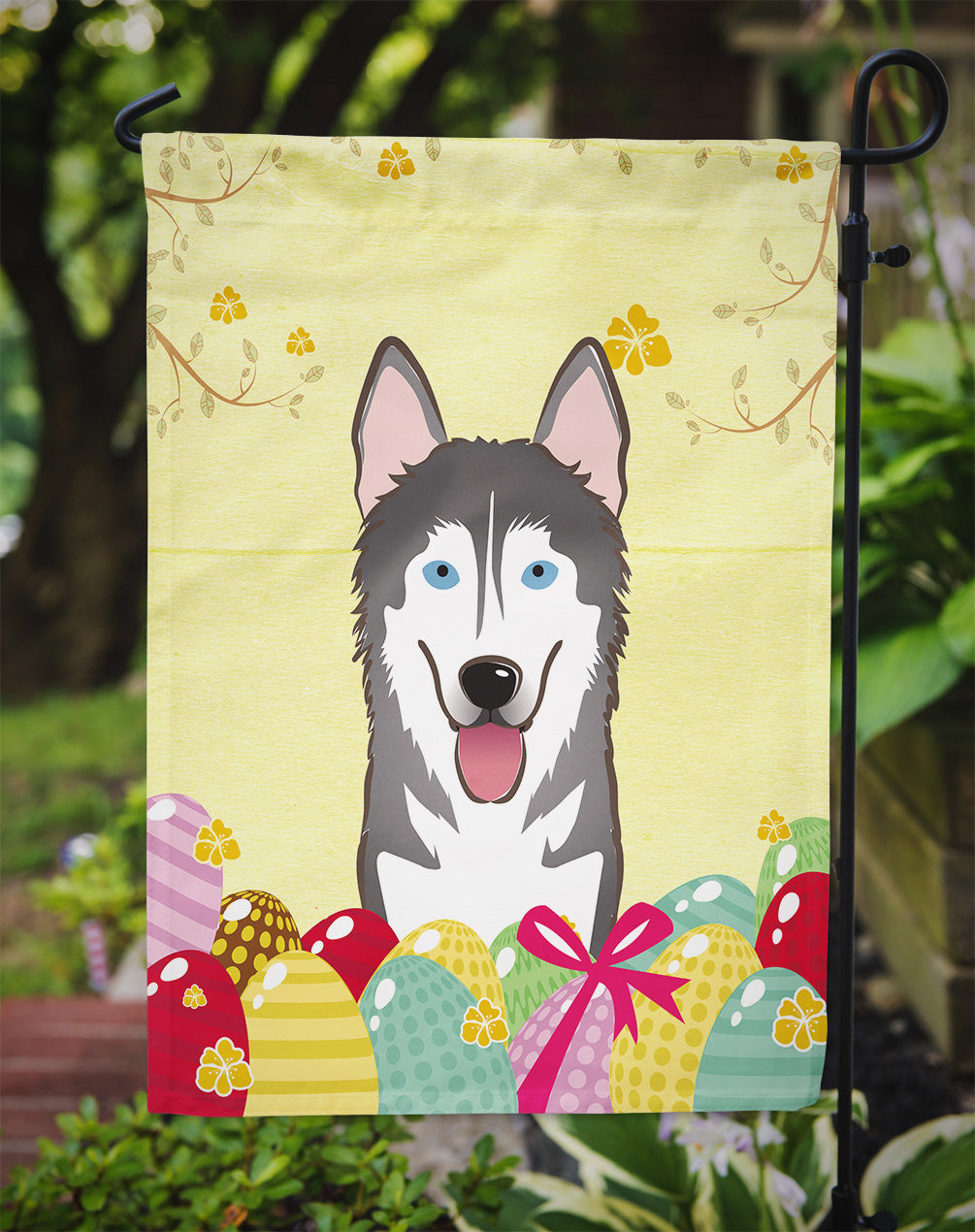 Alaskan Malamute Easter Egg Hunt Garden Flag - Outdoor Decorative Yard Flag BB1900GF