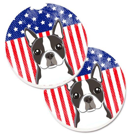 American Flag and Boston Terrier Car Coasters – Set of 2 - Absorbent Stone with Fun & Functional Artwork BB2133CARC