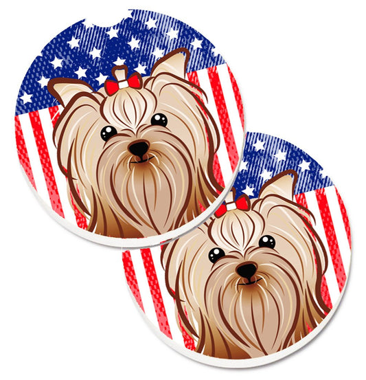 American Flag and Yorkie Yorkishire Terrier Car Coasters – Set of 2 - Absorbent Stone with Fun & Functional Artwork BB2134CARC