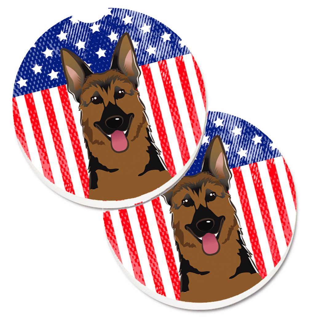 American Flag and German Shepherd Car Coasters – Set of 2 - Absorbent Stone with Fun & Functional Artwork BB2141CARC
