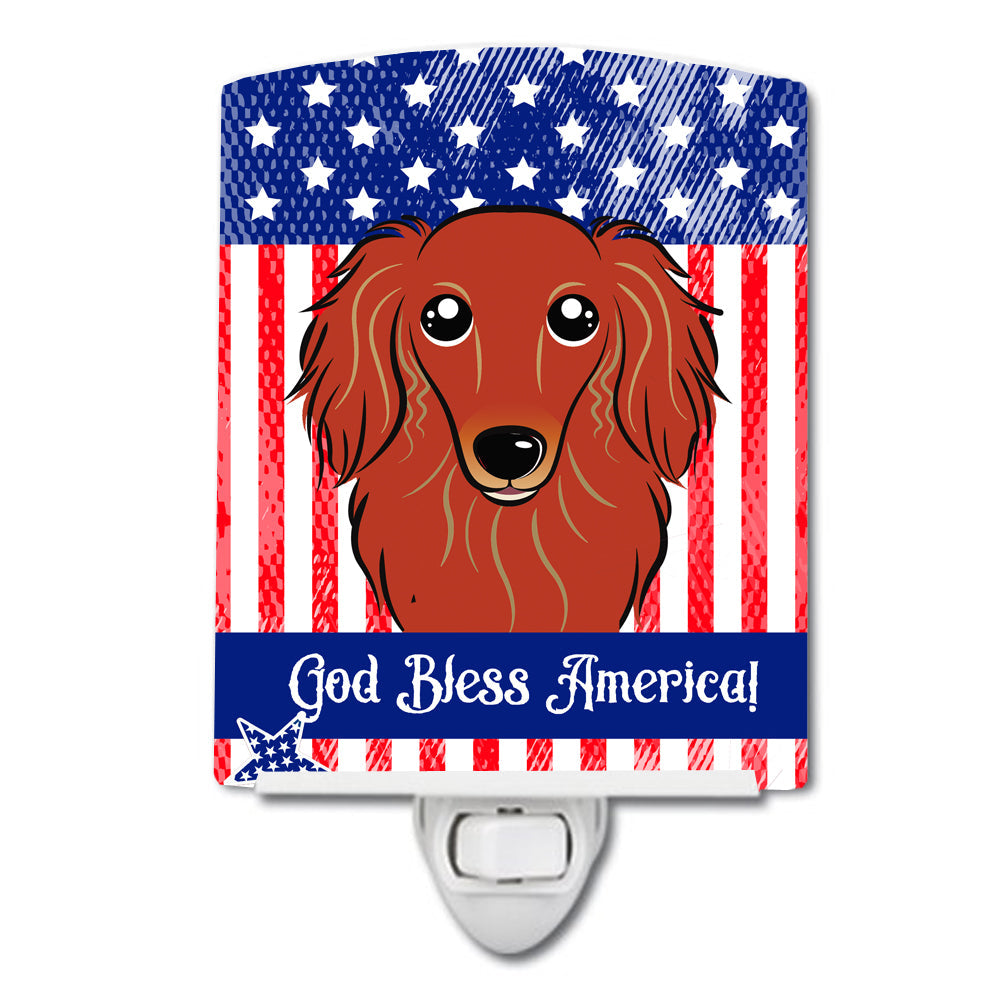 American Flag and Longhair Red Dachshund Ceramic Night Light BB2144CNL