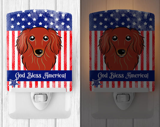 American Flag and Longhair Red Dachshund Ceramic Night Light BB2144CNL