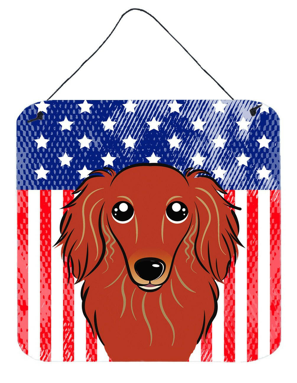American Flag and Longhair Red Dachshund Wall or Door Hanging Prints BB2144DS66