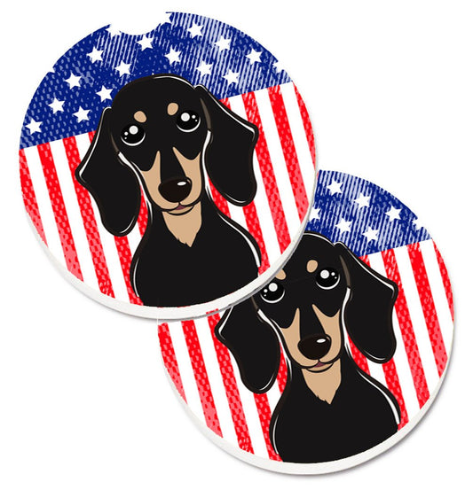 American Flag and Smooth Black and Tan Dachshund Car Coasters – Set of 2 - Absorbent Stone with Fun & Functional Artwork BB2145CARC