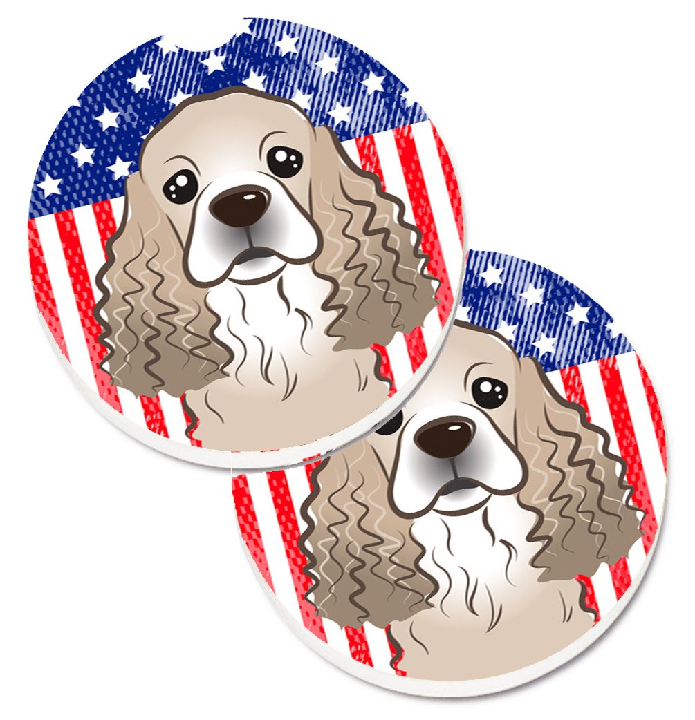 American Flag and Cocker Spaniel Car Coasters – Set of 2 - Absorbent Stone with Fun & Functional Artwork BB2146CARC