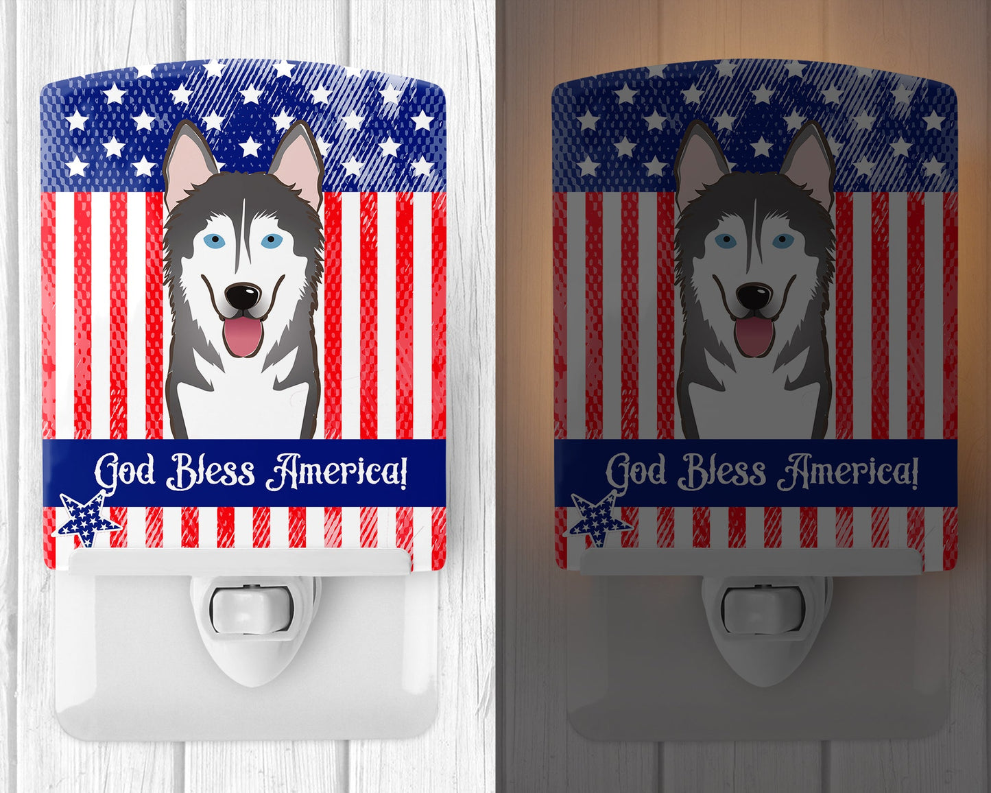 American Flag and Alaskan Malamute Ceramic Night Light BB2148CNL