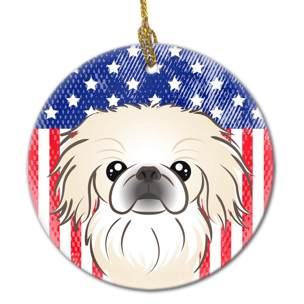 American Flag and Pekingese Ceramic Ornament BB2151CO1