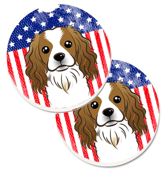 American Flag and Cavalier Spaniel Car Coasters – Set of 2 - Absorbent Stone with Fun & Functional Artwork BB2154CARC