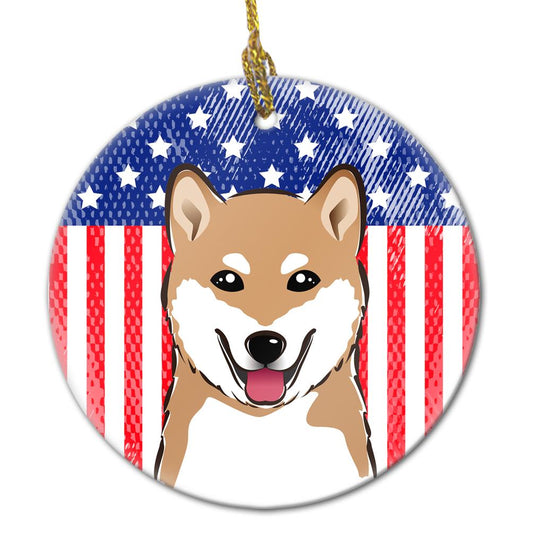 American Flag and Shiba Inu Ceramic Ornament BB2155CO1