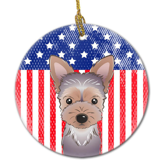 American Flag and Yorkie Puppy Ceramic Ornament BB2162CO1