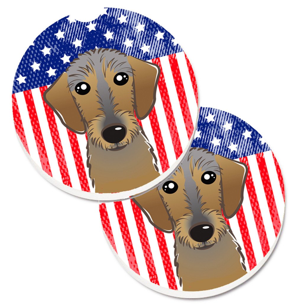 American Flag and Wirehaired Dachshund Car Coasters – Set of 2 - Absorbent Stone with Fun & Functional Artwork BB2163CARC