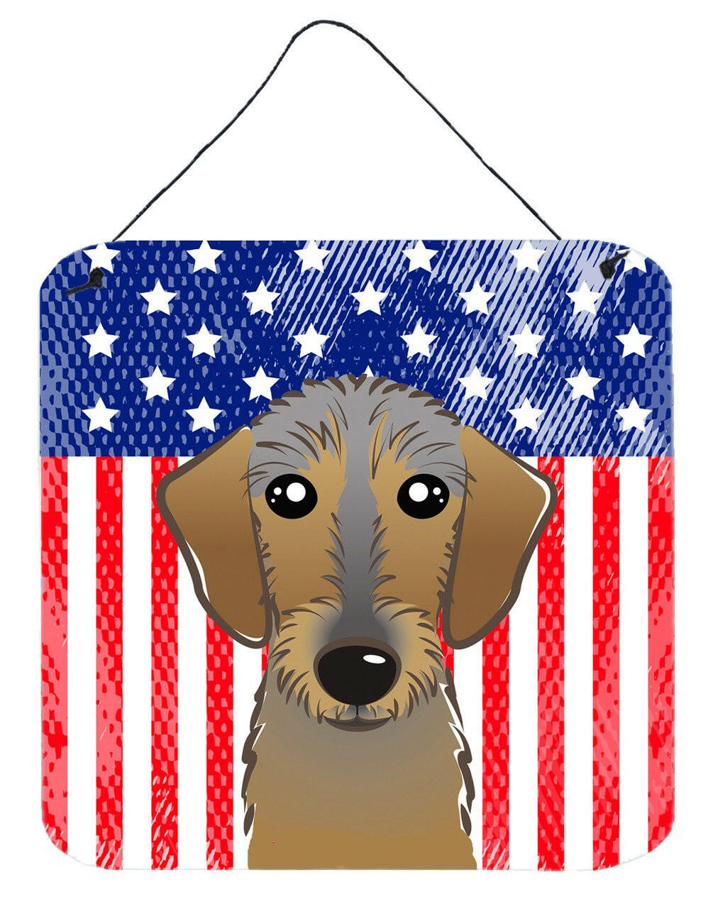 American Flag and Wirehaired Dachshund Wall or Door Hanging Prints BB2163DS66