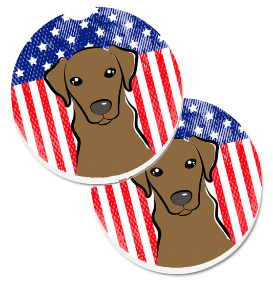 American Flag and Chocolate Labrador Car Coasters – Set of 2 - Absorbent Stone with Fun & Functional Artwork BB2164CARC