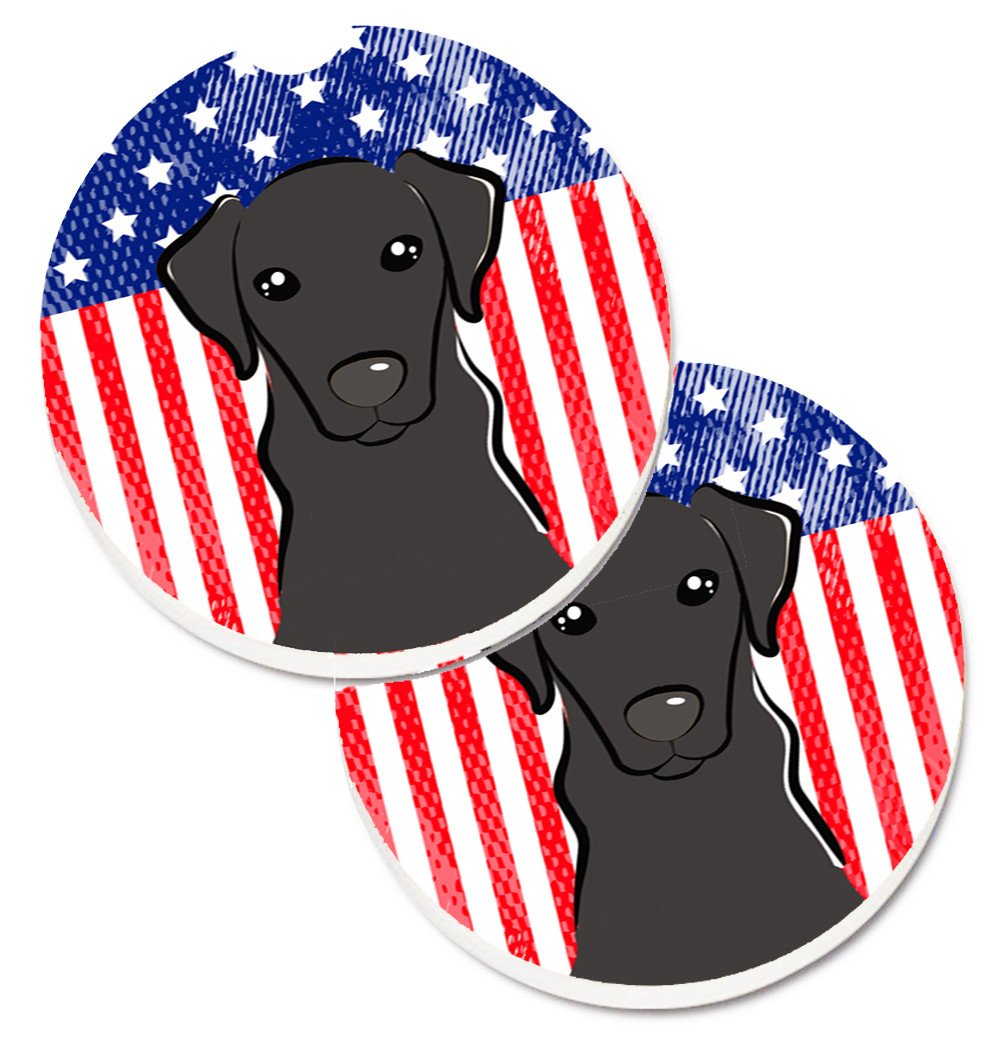 American Flag and Black Labrador Car Coasters – Set of 2 - Absorbent Stone with Fun & Functional Artwork BB2165CARC