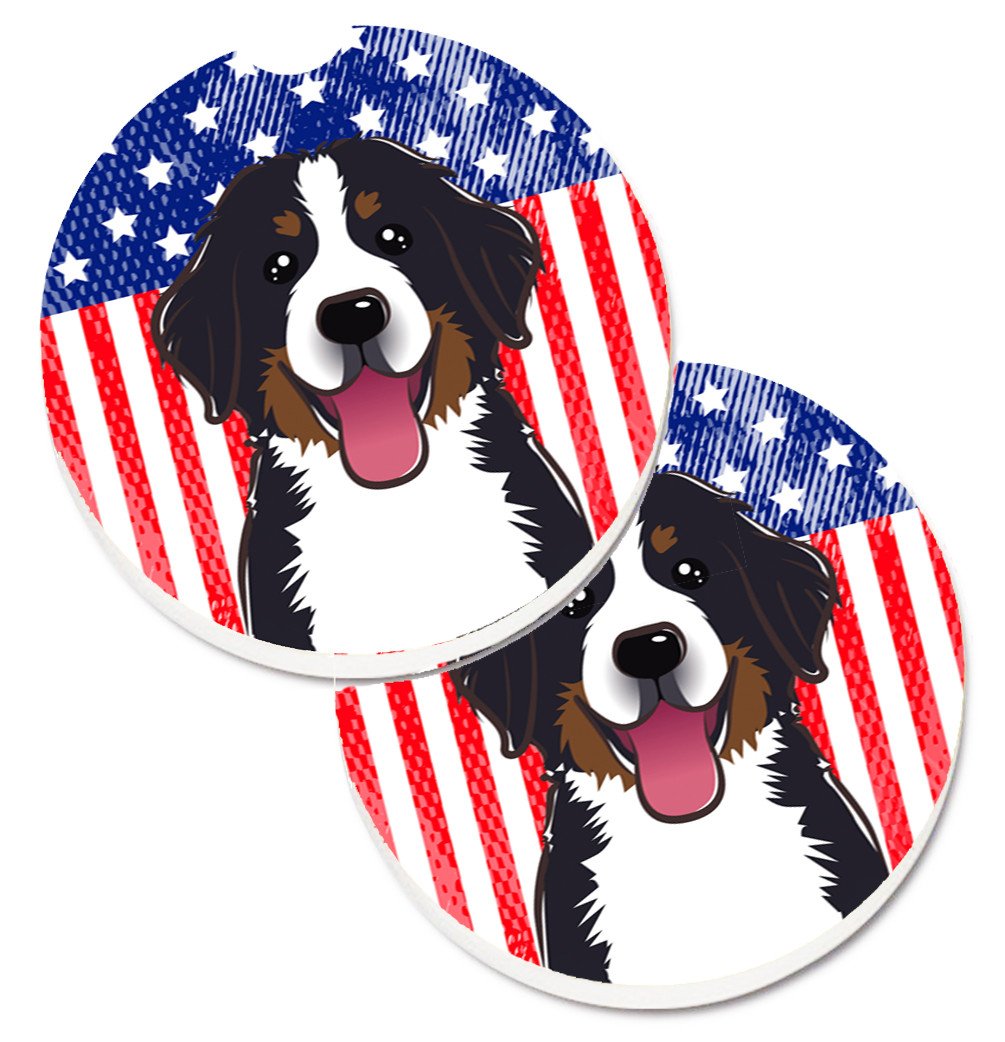 American Flag and Bernese Mountain Dog Car Coasters – Set of 2 - Absorbent Stone with Fun & Functional Artwork BB2167CARC