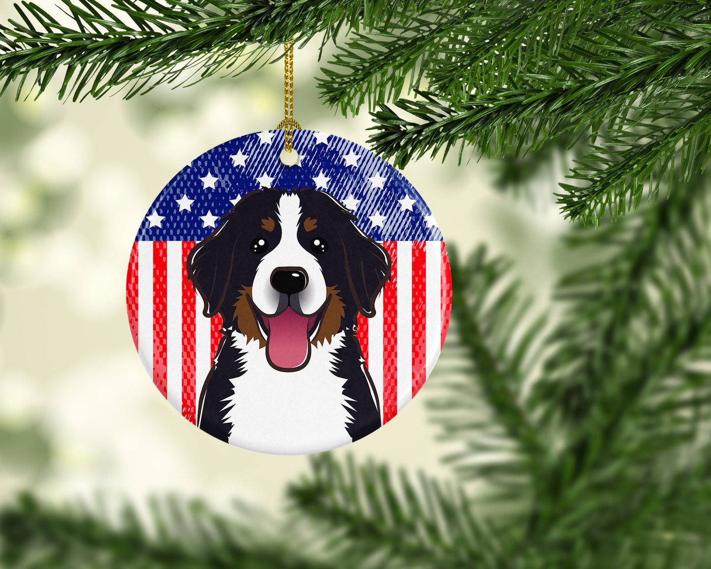 American Flag and Bernese Mountain Dog Ceramic Ornament BB2167CO1