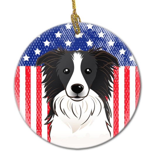 American Flag and Border Collie Ceramic Ornament BB2171CO1