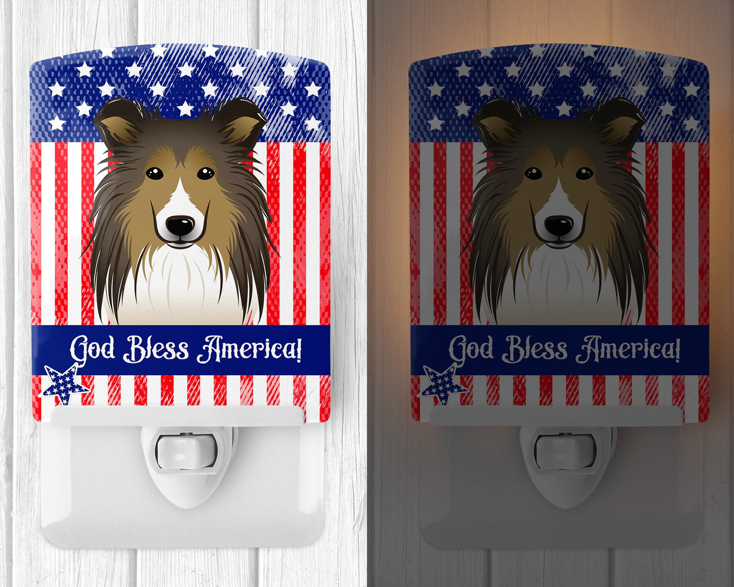 American Flag and Sheltie Ceramic Night Light BB2172CNL
