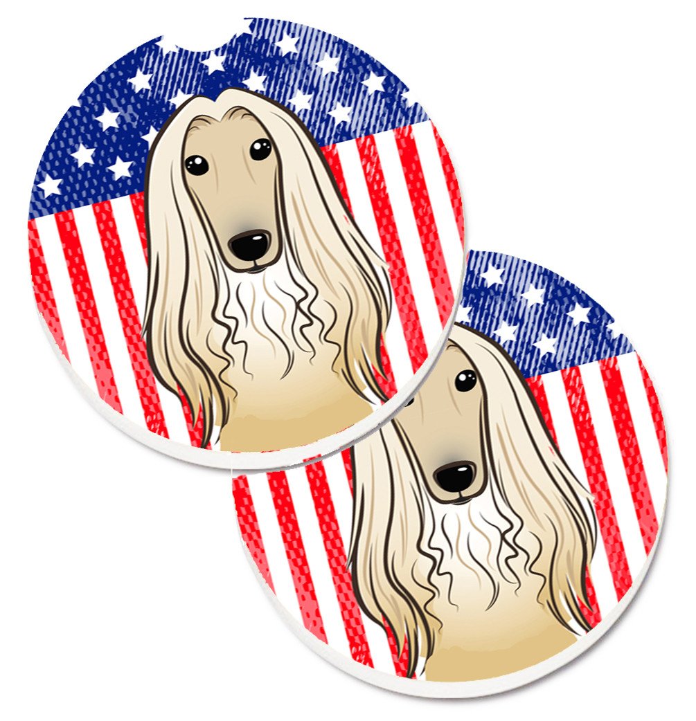 American Flag and Afghan Hound Car Coasters – Set of 2 - Absorbent Stone with Fun & Functional Artwork BB2174CARC