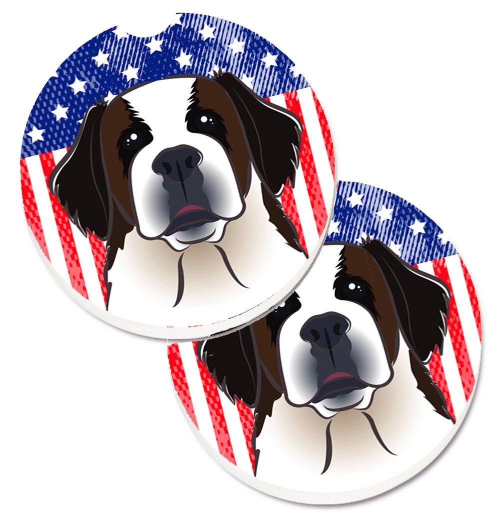 American Flag and Saint Bernard Car Coasters – Set of 2 - Absorbent Stone with Fun & Functional Artwork BB2176CARC