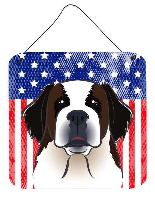 American Flag and Saint Bernard Wall or Door Hanging Prints BB2176DS66