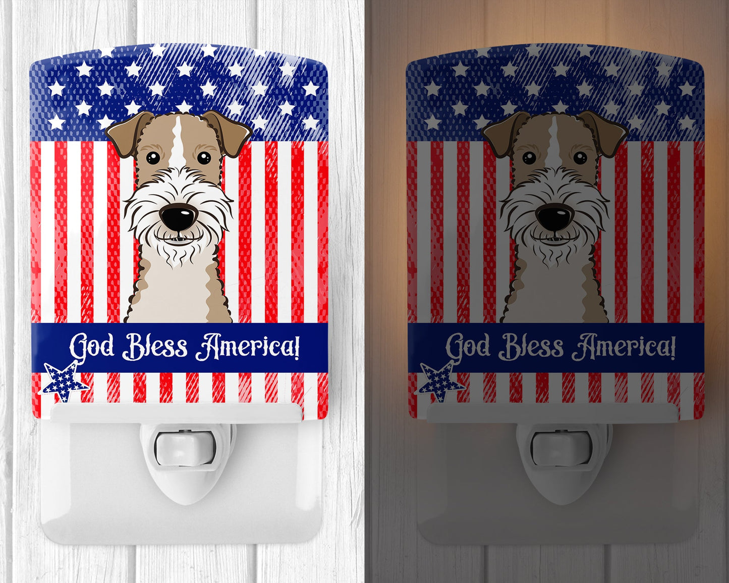 American Flag and Wire Haired Fox Terrier Ceramic Night Light BB2177CNL