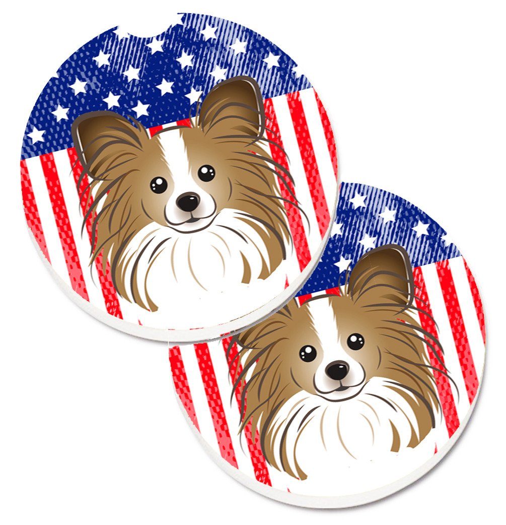 American Flag and Papillon Car Coasters – Set of 2 - Absorbent Stone with Fun & Functional Artwork BB2178CARC