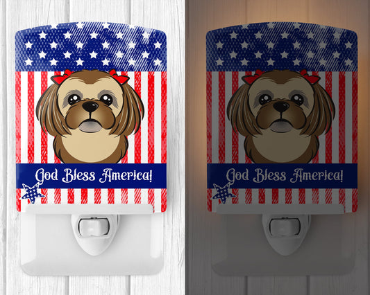 American Flag and Chocolate Brown Shih Tzu Ceramic Night Light BB2179CNL
