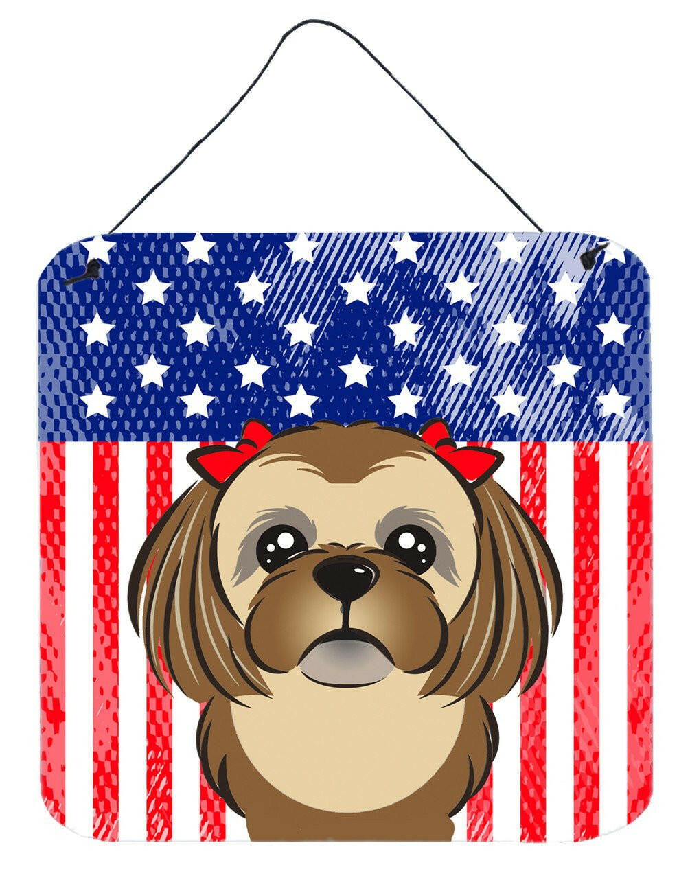 American Flag and Chocolate Brown Shih Tzu Wall or Door Hanging Prints BB2179DS66