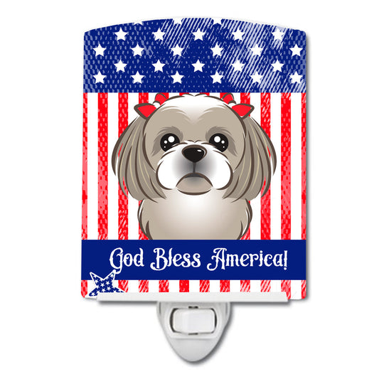 American Flag and Gray Silver Shih Tzu Ceramic Night Light BB2180CNL