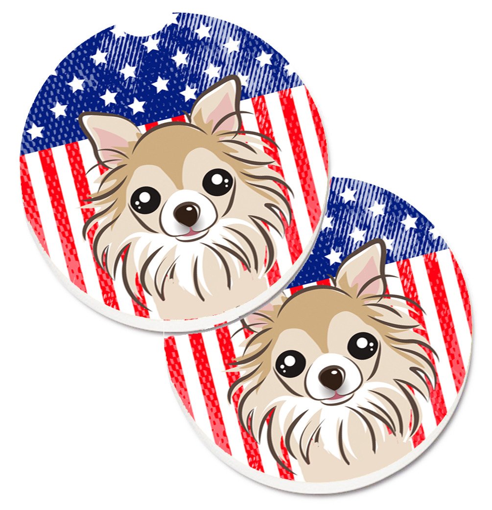 American Flag and Chihuahua Car Coasters – Set of 2 - Absorbent Stone with Fun & Functional Artwork BB2181CARC