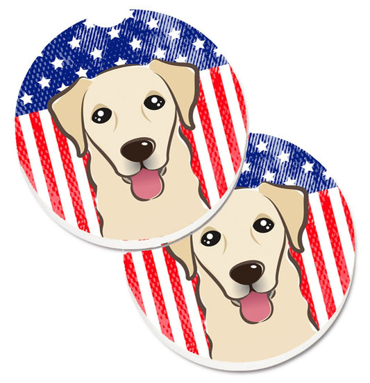 American Flag and Golden Retriever Car Coasters – Set of 2 - Absorbent Stone with Fun & Functional Artwork BB2182CARC